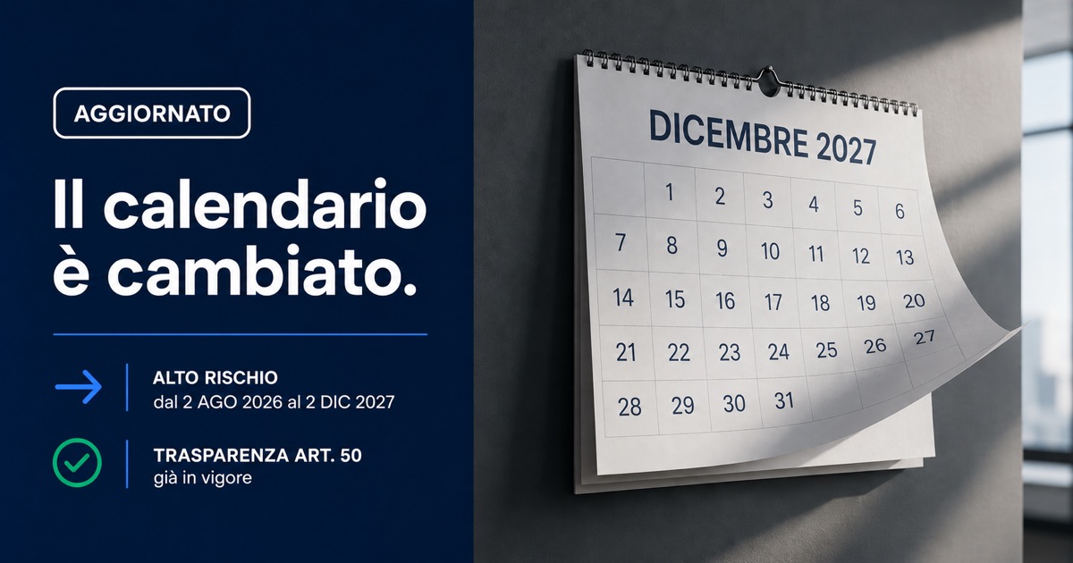 Copertina: il calendario dell'AI Act è cambiato, alto rischio rinviato al 2 dicembre 2027