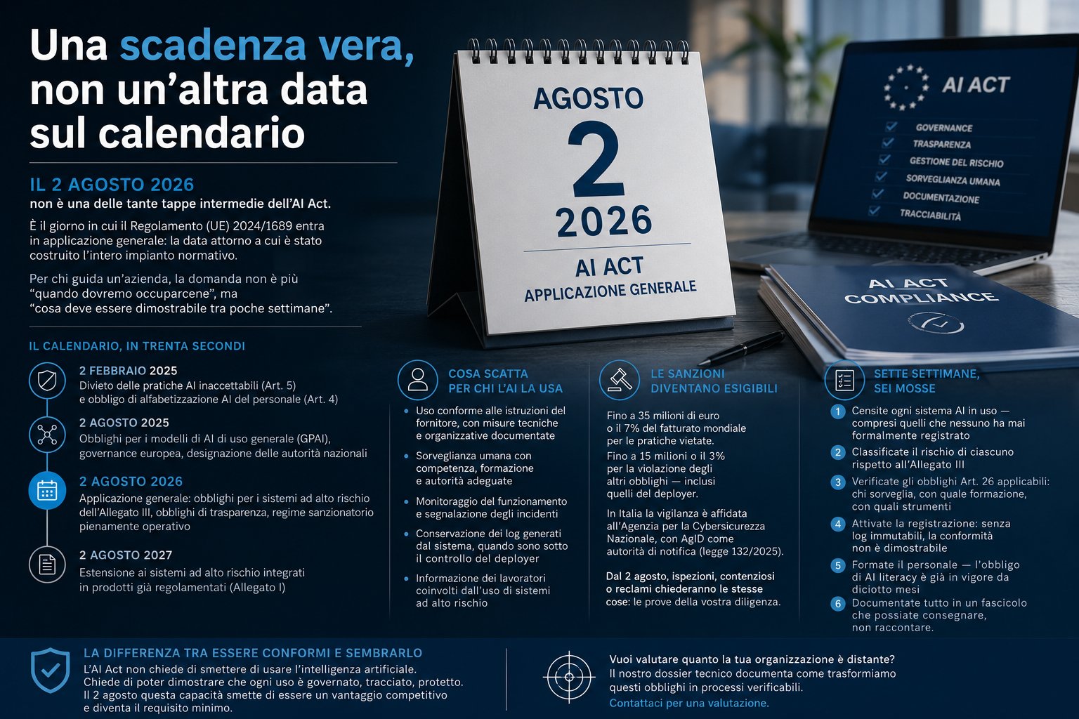 AI Act, 2 agosto 2026: cosa diventa obbligatorio (e chi rischia di più)